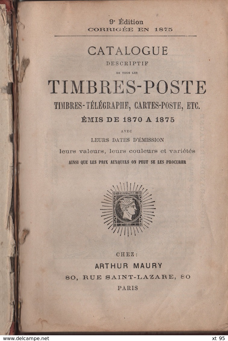 Catalogue Timbres Poste - Arthur Maury - 1875 - 112 Pages - Frais De Port 2.50€ - Altri & Non Classificati