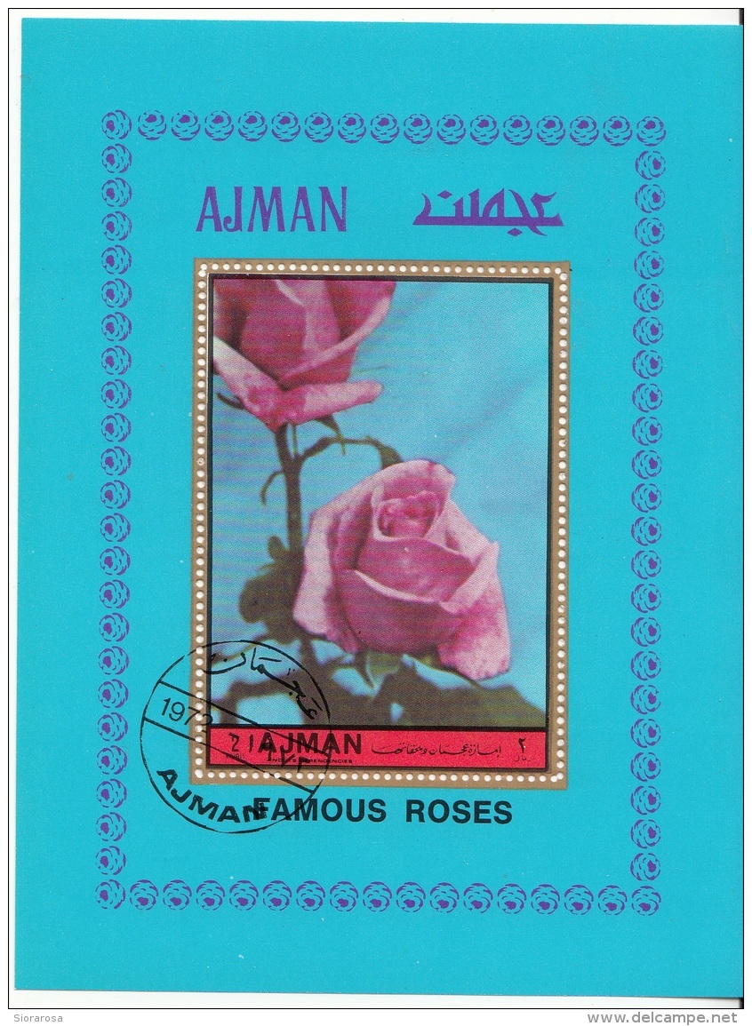 Ajman 1972 Flowers Fiori Roses Rosa Foglietto Perf Sheet - Rose