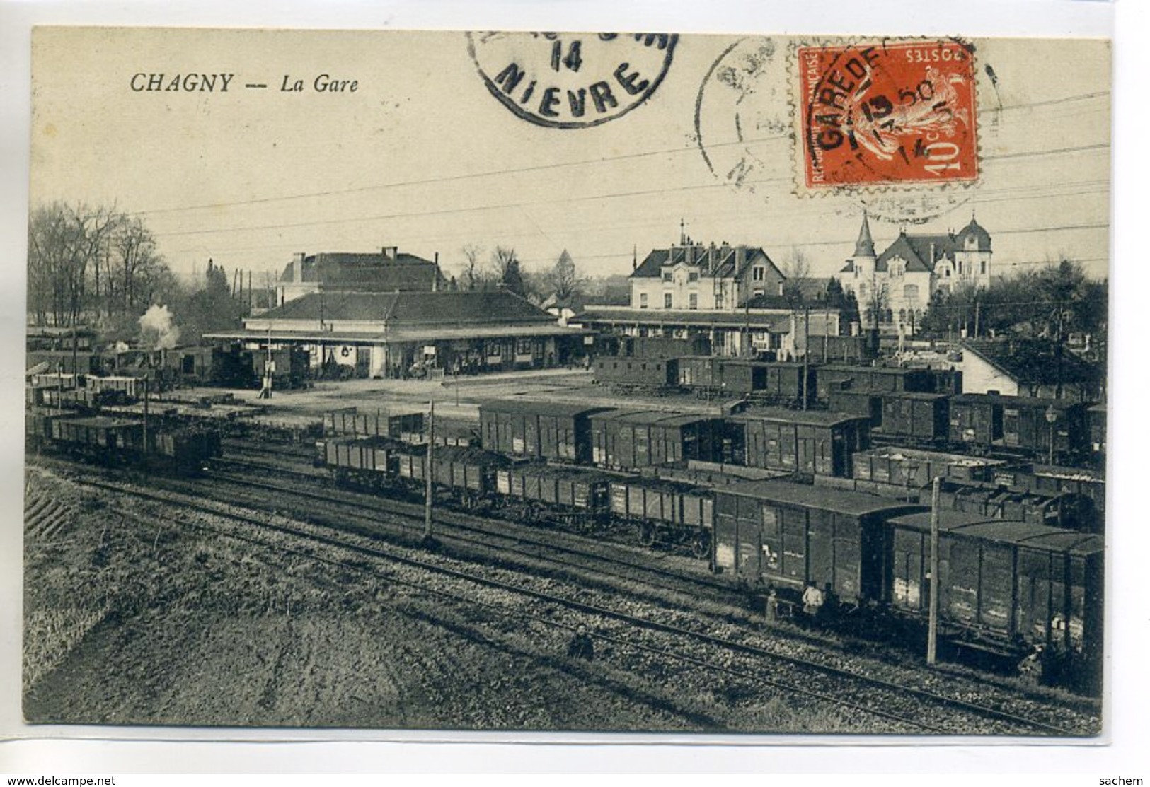 71 CHAGNY La Gare Wagons Trains Marchandises Voies écrite Mai 1914   /D15-2017 - Chagny