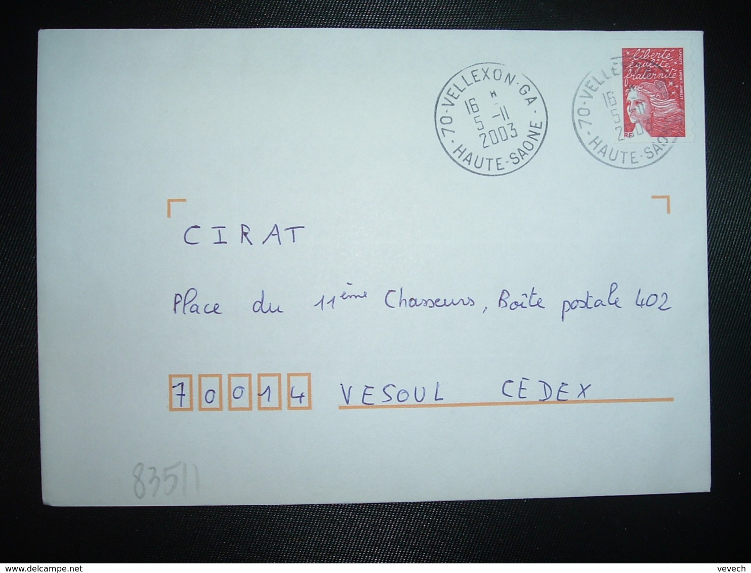 LETTRE TP M. DE LUQUET TVP ROUGE OBL.5-11 2003 70 VELLEXON GA HAUTE-SAONE (GUICHET ANNEXE) - Cachets Manuels