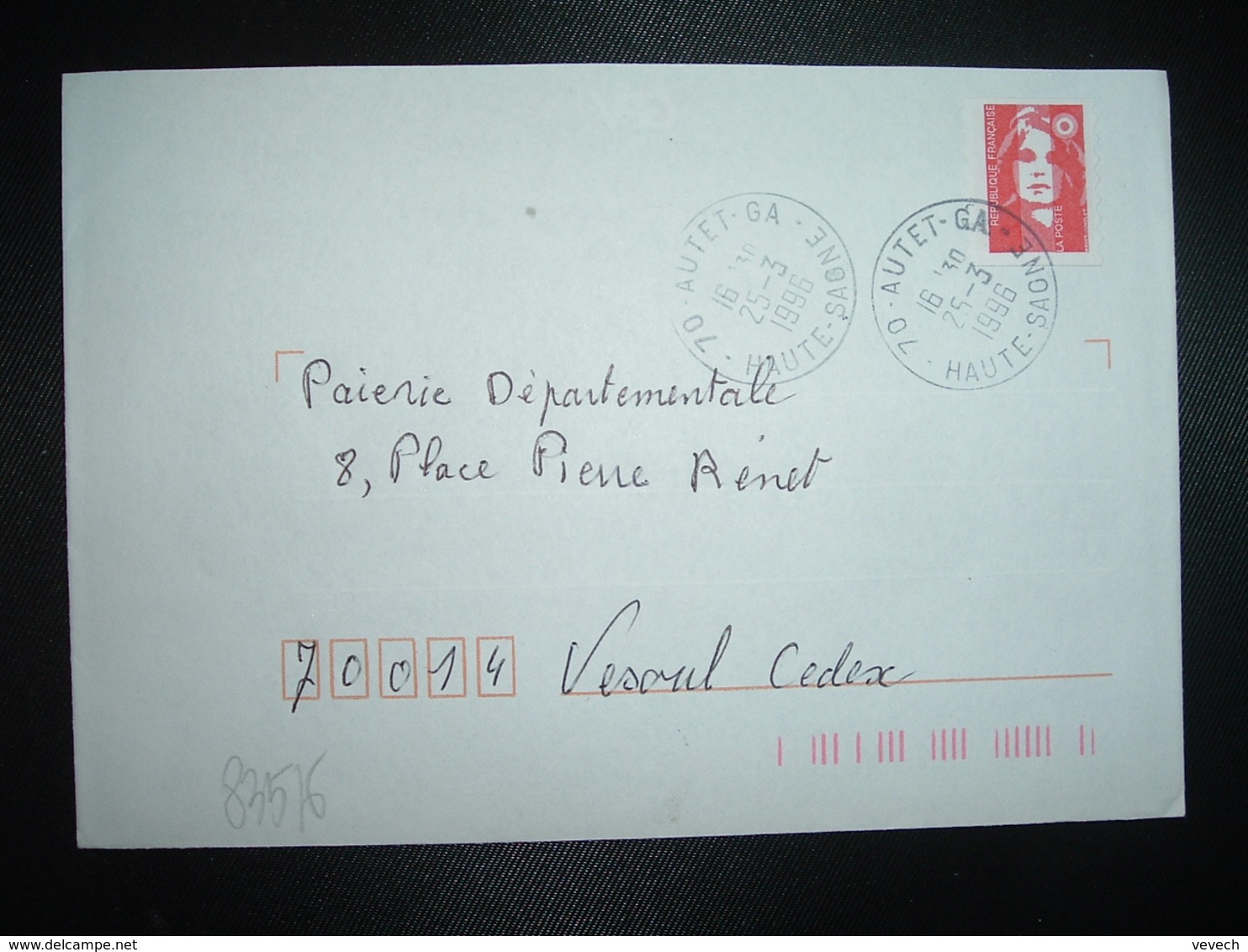 LETTRE TP M. DE BRIAT TVP ROUGE OBL.25-3 1996 70 AUTET GA HAUTE SAONE (GUICHET ANNEXE) - Cachets Manuels