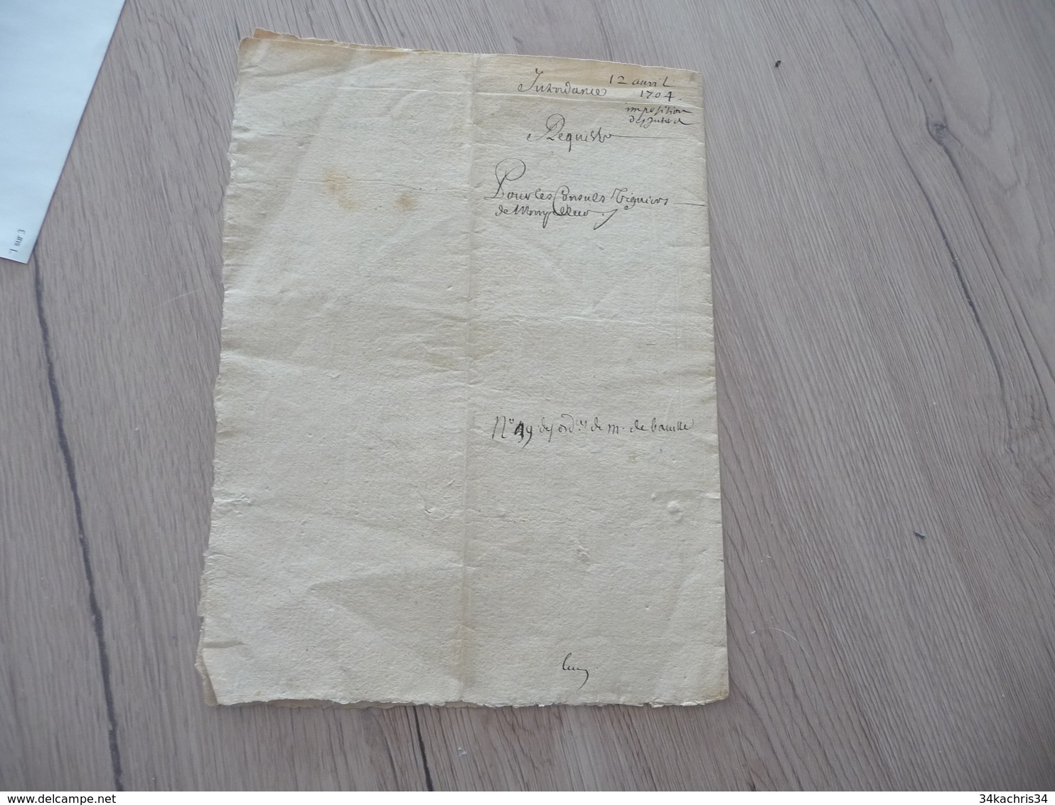 Montpellier 12/04/1704 Requête Signée Demonbigny à Mr De La Moignond De Basuelle Impositions - Manuskripte