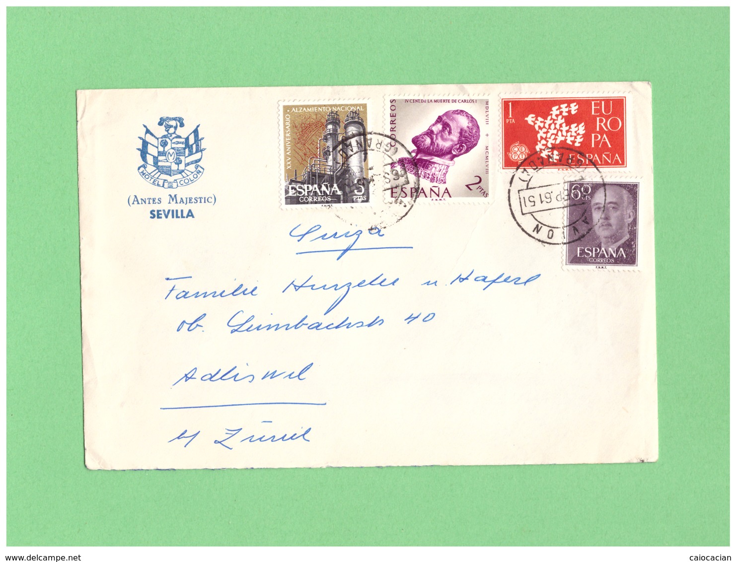 1961 ESPANA AIR MAIL COUVERT WITH 4 DIV. STAMPS TO SWISS - Cartas & Documentos