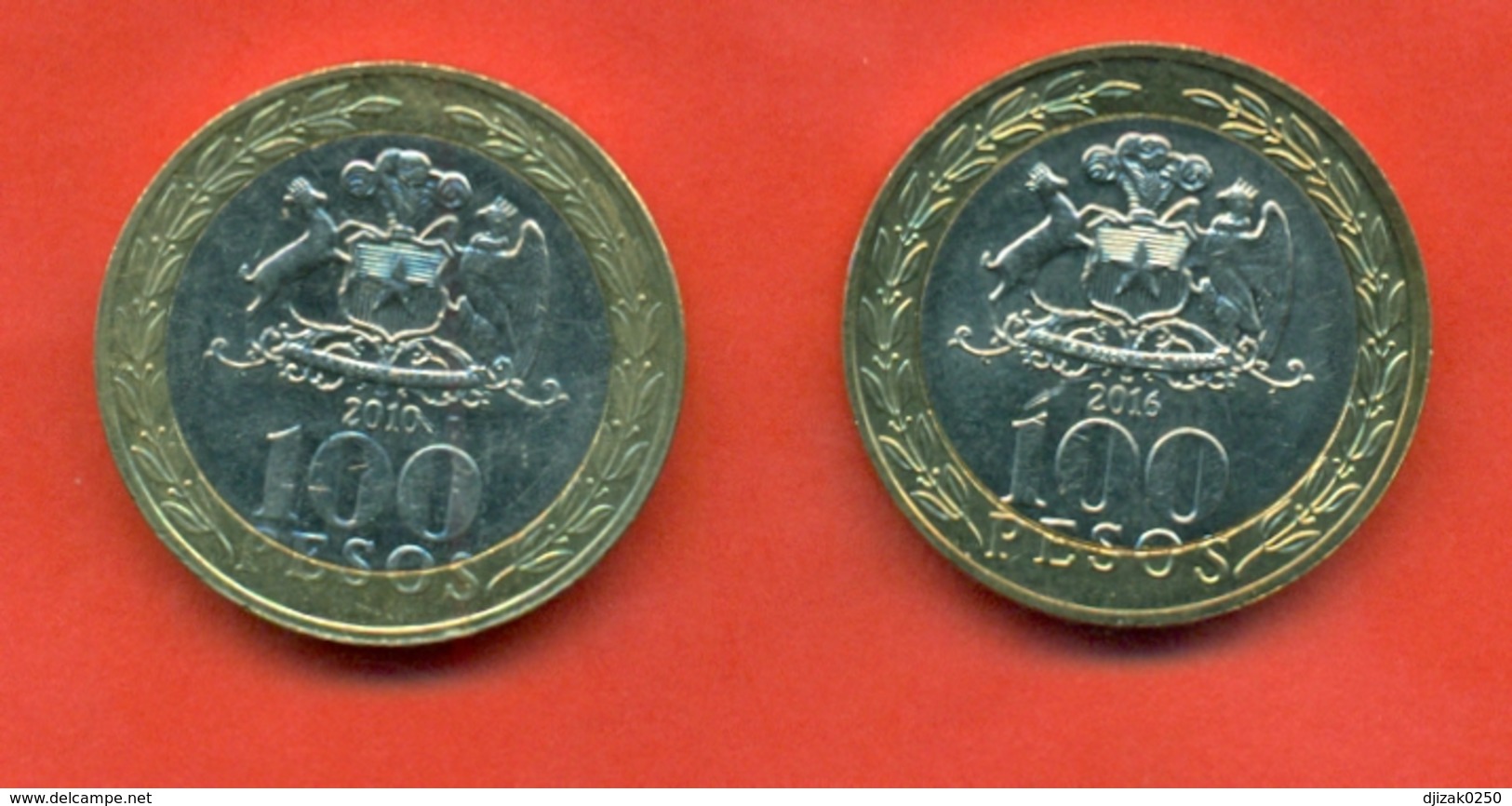 Chile 2010-16. Two Bimetallic Coins Of 100 Pesos. - Chili