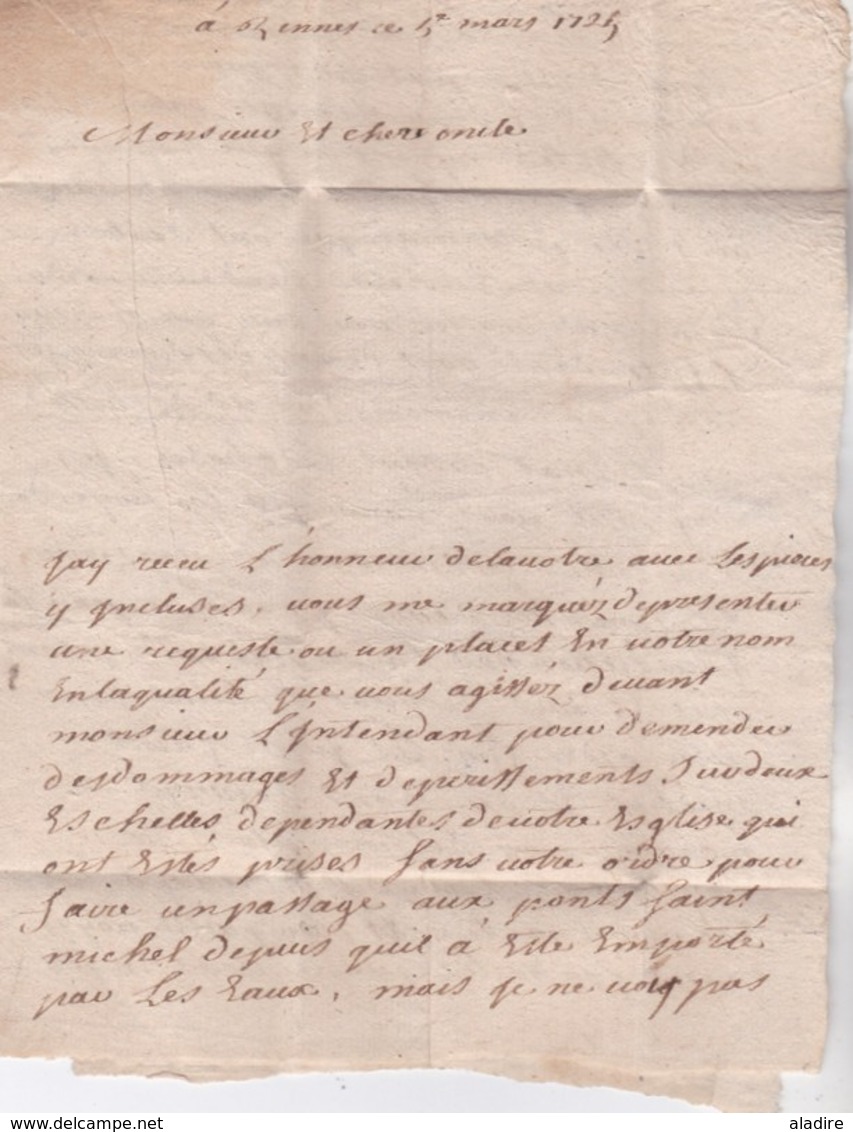 1725 - Lettre Familiale De 3 Pages De Rennes, Ille Et Vilaine Vers Guingamp, Côte D'Armor, Bretagne - Règne De Louis XV - 1701-1800: Précurseurs XVIII