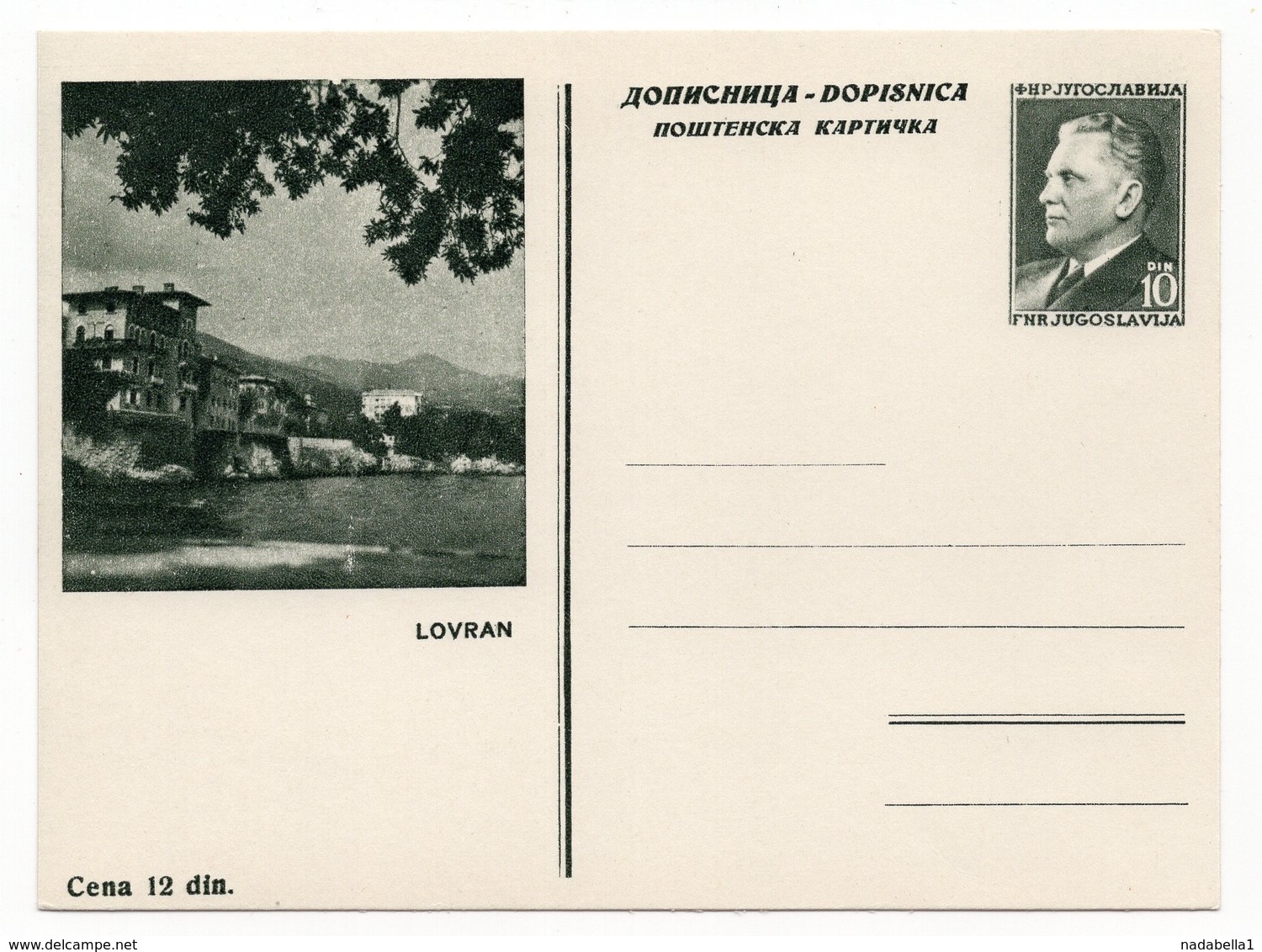 1953 YUGOSLAVIA, CROATIA, LOVRAN, 7TH REGULAR EDITION,TITO, STATIONERY CARD, NOT USED - Postal Stationery