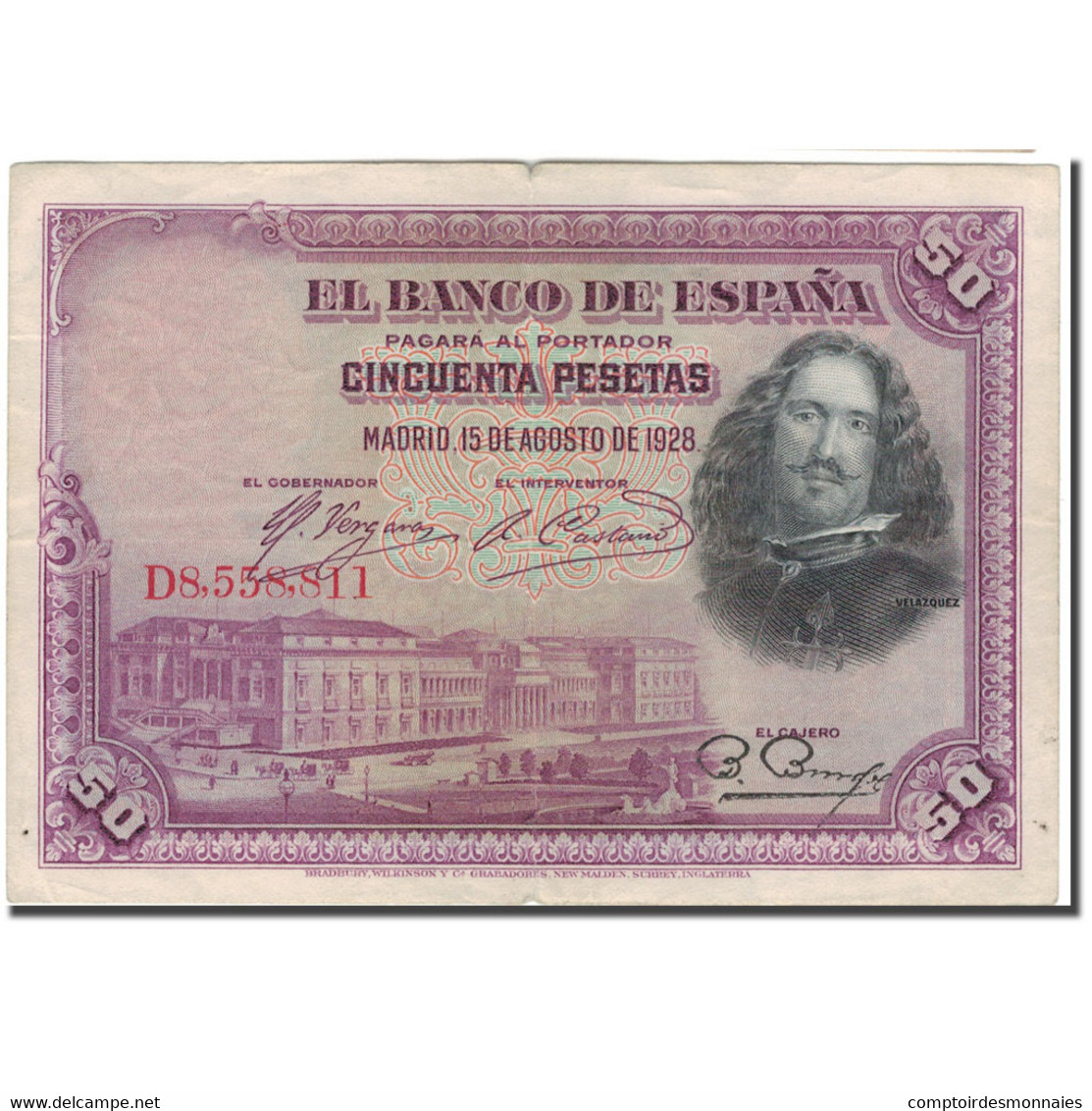 Billet, Espagne, 50 Pesetas, 1928-08-15, KM:75b, TTB - 50 Peseten