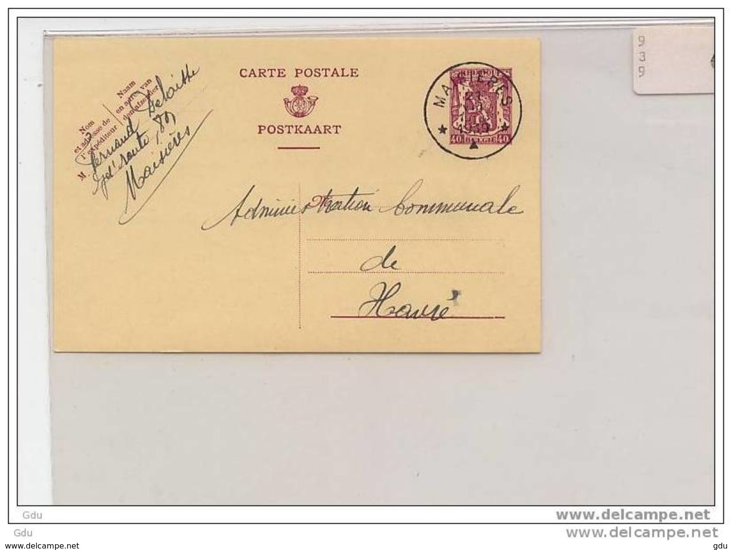 E.P. Obl. Relais  * Maisières * 1939 - Postmarks With Stars