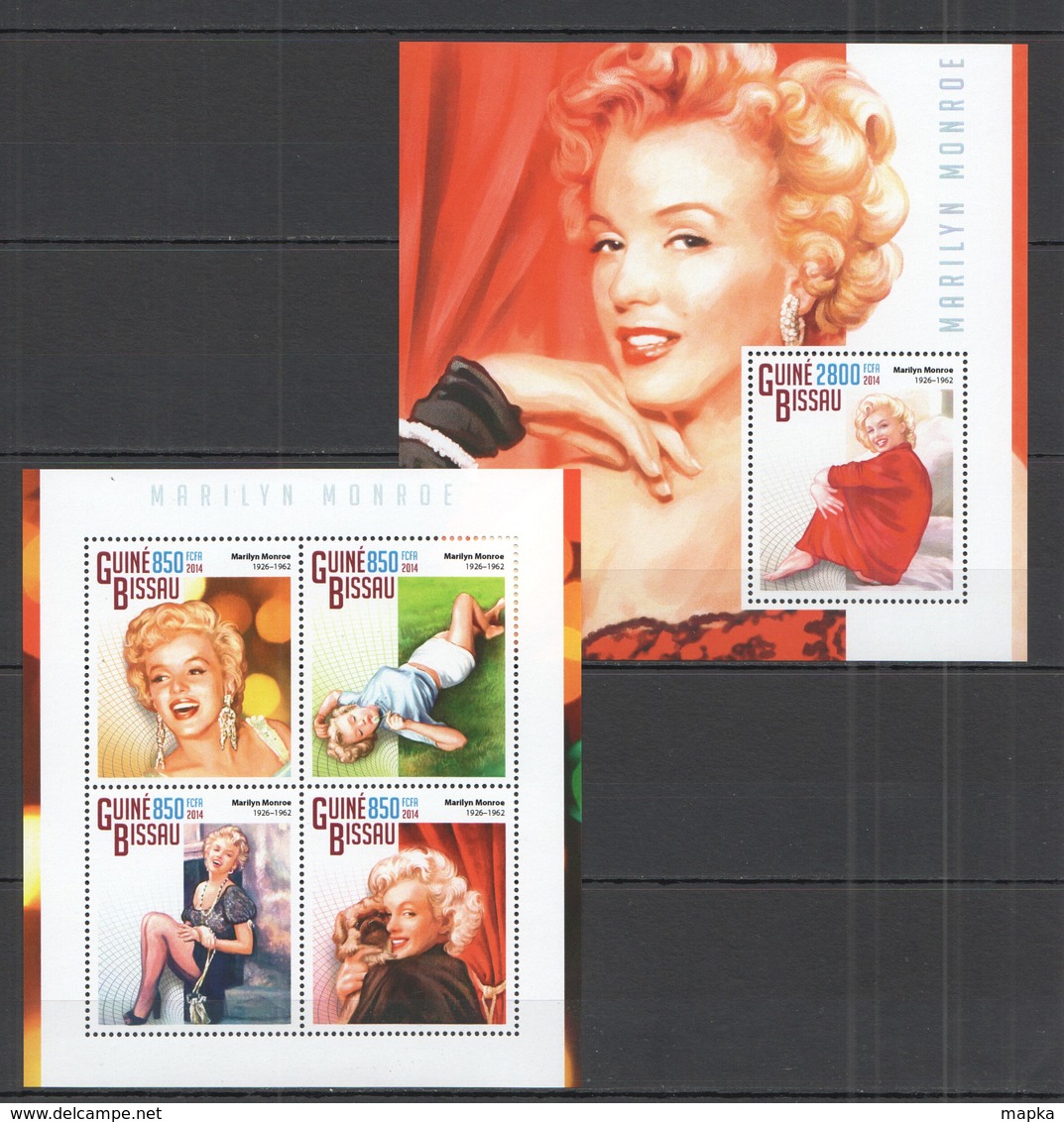 SS856 2014 GUINE GUINEA-BISSAU CINEMA FAMOUS PEOPLE MARILYN MONROE KB+BL MNH - Acteurs