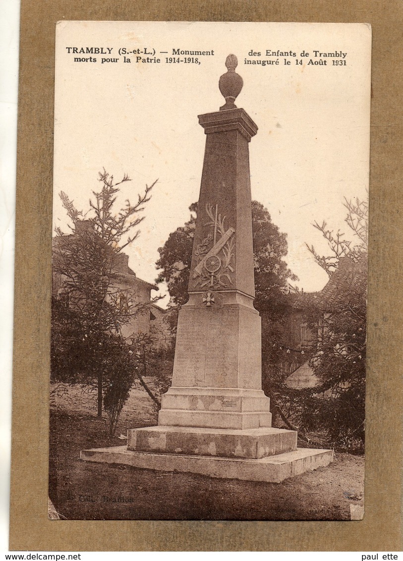 CPA - TRAMBLY (71) - Aspect Du Monument Aux Morts Inauguré En 1931 - Autres & Non Classés