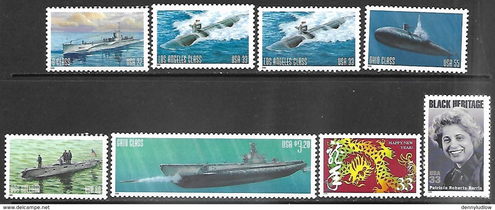 US  2000  Sc#3300-7  8 Diff Including Submarines Set, 33c New Year, 33c Pat Harris   MNH  Face Value $5.89 - Unused Stamps