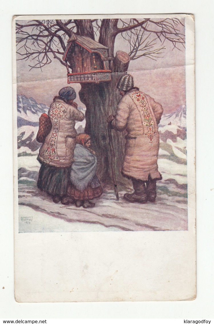 Russian Painter Maxim Gaspari: Priere Old Postcard Travelled 1917 WWI Infanteriebataillon 4/53 FP 636 B190420 - Peintures & Tableaux