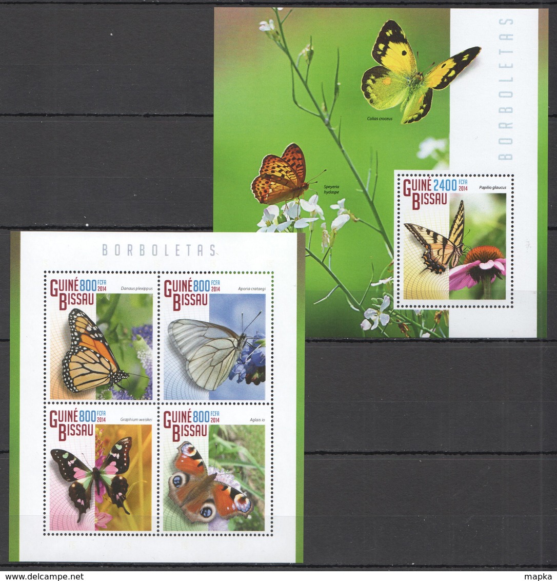 VV293 2014 GUINEA-BISSAU FLORA & FAUNA INSECTS BUTTERFLIES BORBOLETAS KB+BL MNH - Papillons