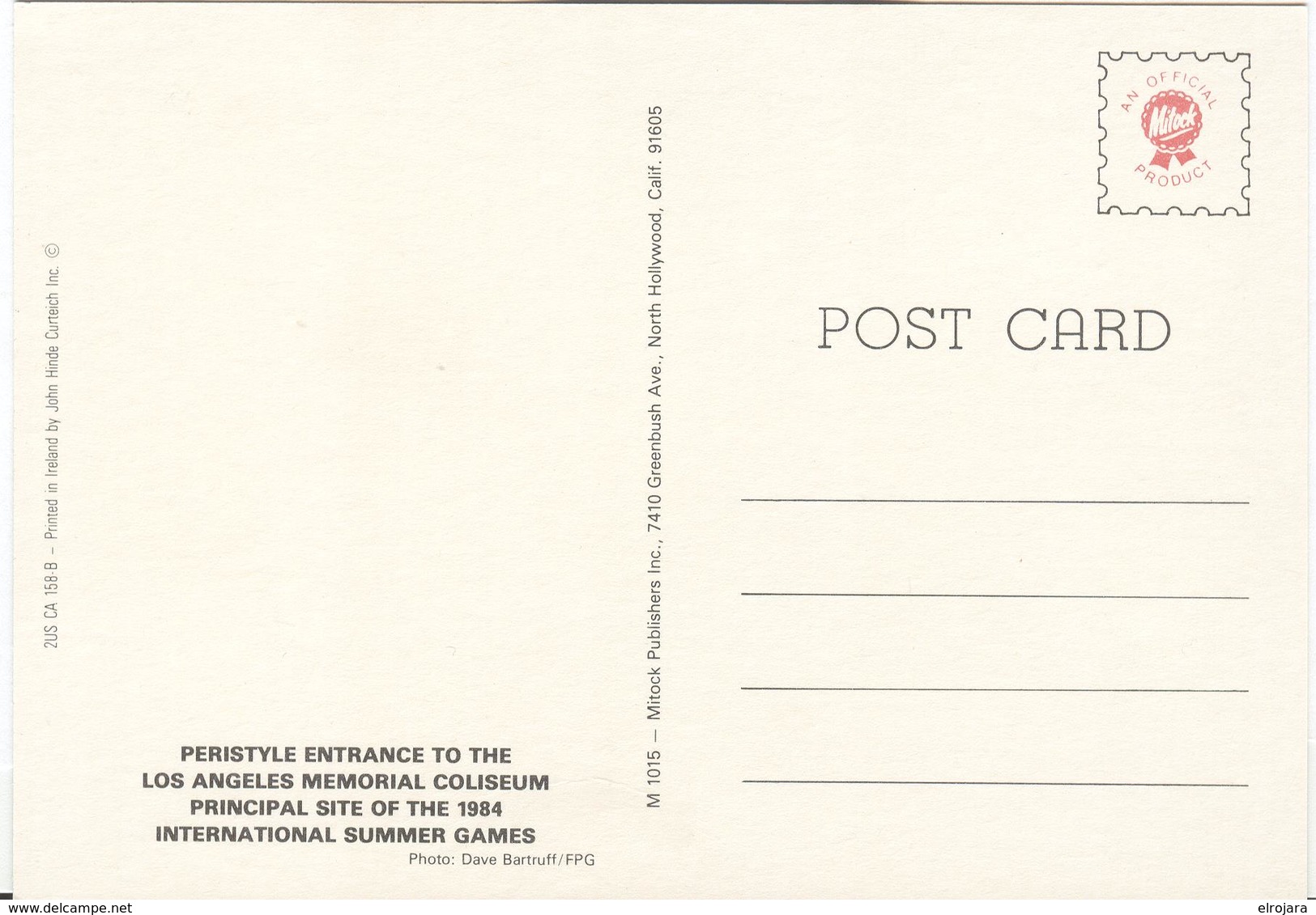 USA Unused Olympic Postcard Memorial Coliseum - Ete 1984: Los Angeles