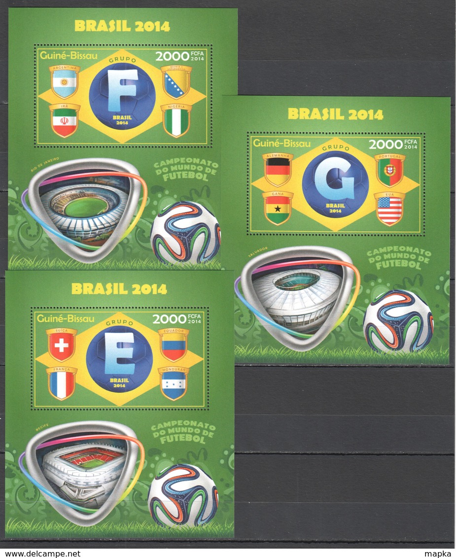 VV296 2014 GUINE GUINEA-BISSAU SPORT FOOTBALL WOLRD CUP BRAZIL GROUP E F G 3BL MNH - 2014 – Brésil