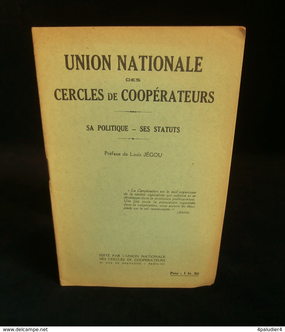 ( économie Socialisme Coopération ) UNION NATIONALE Des CERCLES De COOPERATEURS Louis JEGOU 1929 - Economía