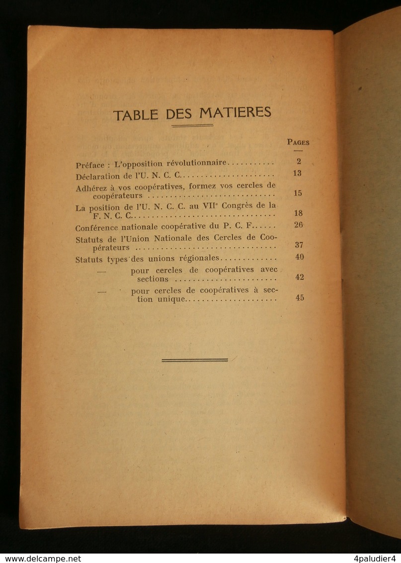 ( économie Socialisme Coopération ) UNION NATIONALE Des CERCLES De COOPERATEURS Louis JEGOU 1929 - Economie