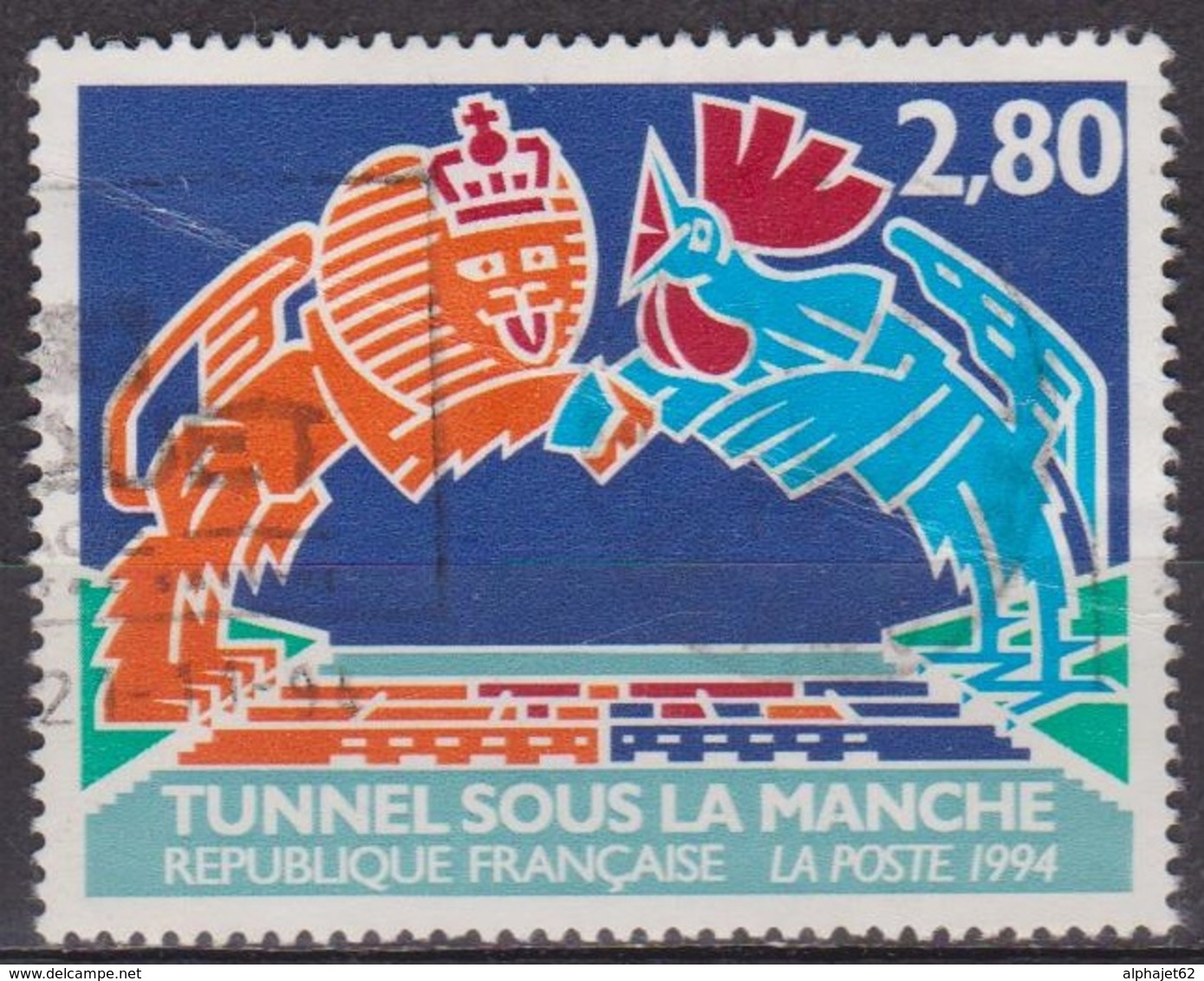 Tunnel Sous La Manche - FRANCE - Lion, Coq, Cocardes, Train - N° 2880 - 1994 - Oblitérés
