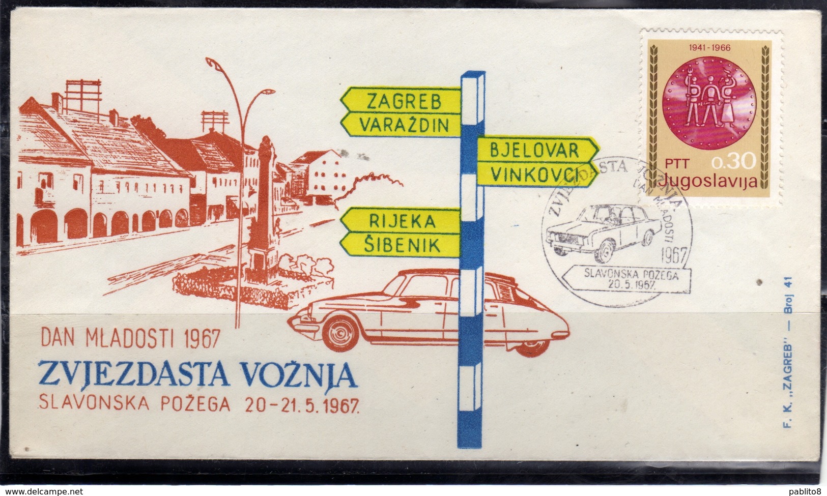 JUGOSLAVIA YUGOSLAVIA 20-21 5 1967 CARS RALLY DAN MLADOSTI COVER SPECIAL CANCEL - Storia Postale