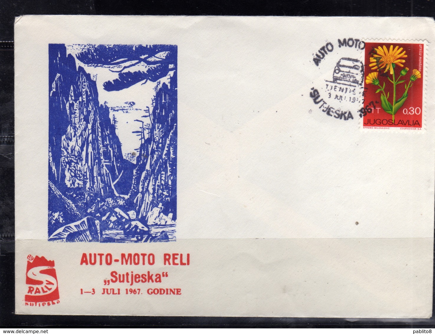 JUGOSLAVIA YUGOSLAVIA 1-3 7 1967 CARS RALLY AUTO MOTO RELI SUTJESKA COVER SPECIAL CANCEL - Storia Postale