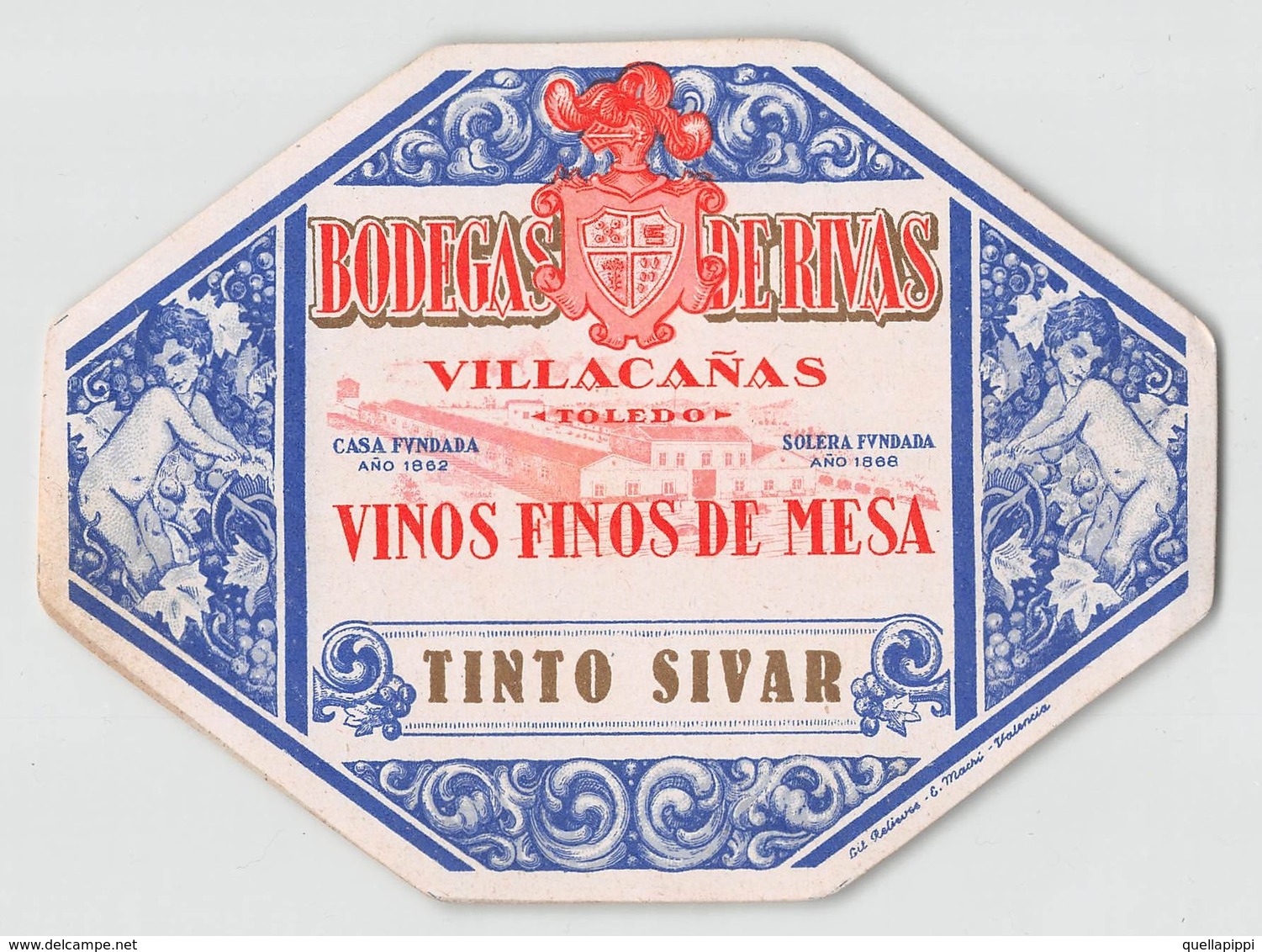 D9256 " BODEGAS DE RIVAS - VILLACANAS -  VINOS FINOS DE MESA - TINTO SIVAR - TOLEDO ".  ETICHETTA ORIGINALE. - Altri & Non Classificati