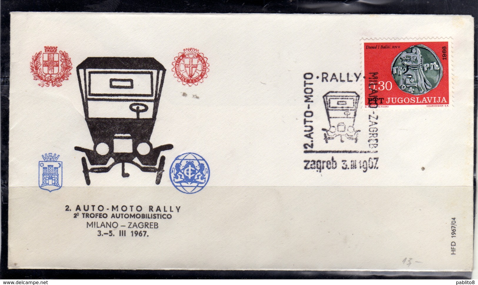 JUGOSLAVIA YUGOSLAVIA 3-5 3 1967 MILANO ZAGREB CARS RALLY AUTO MOTO TROFEO AUTOMOBILISTICO COVER SPECIAL CANCEL - Storia Postale