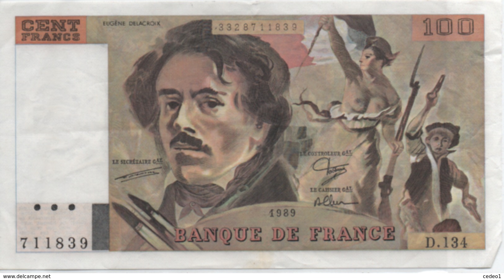 100 FRANCS DELACROIX  1989  SERIE D.134 - 100 F 1978-1995 ''Delacroix''