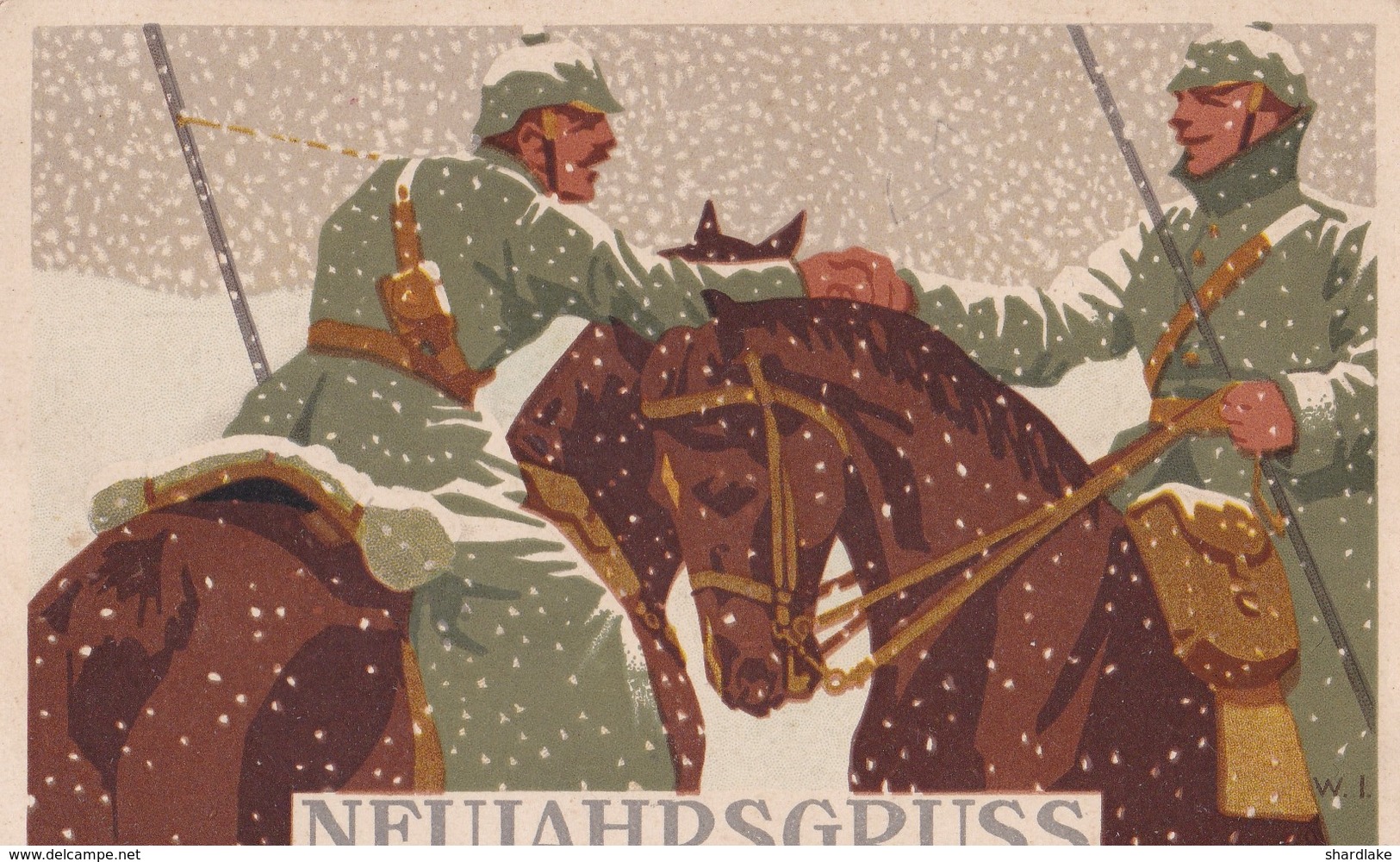 Künstlerkarte W.I. Neujahrsgruss - War 1914-18