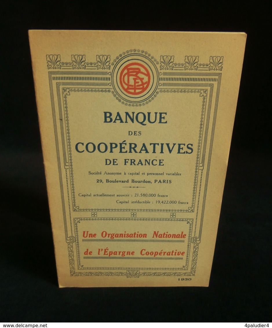 ( Economie Socialisme Coopératives COOP ) BANQUE DES COOPERATIVES DE FRANCE 1930 - Economie