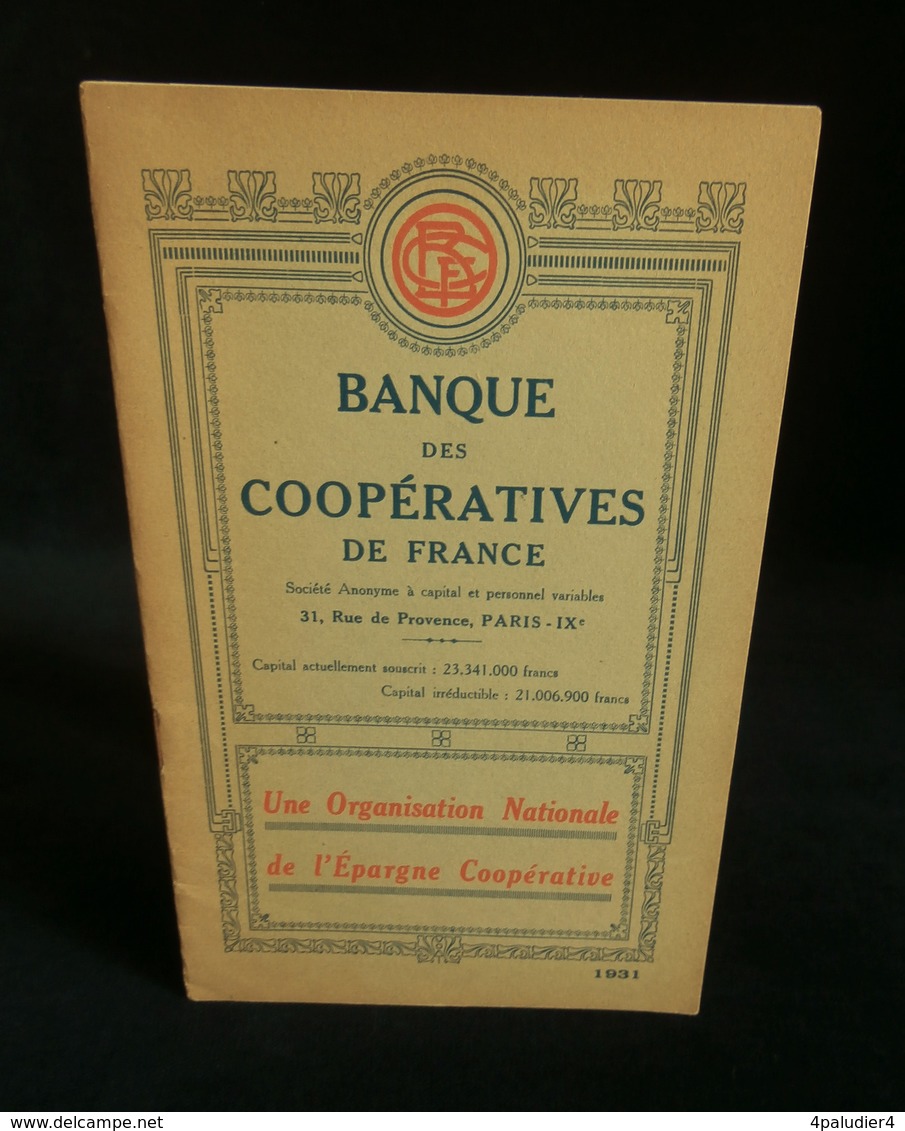 ( Economie Socialisme Coopératives COOP ) BANQUE DES COOPERATIVES DE FRANCE 1931 - Economie