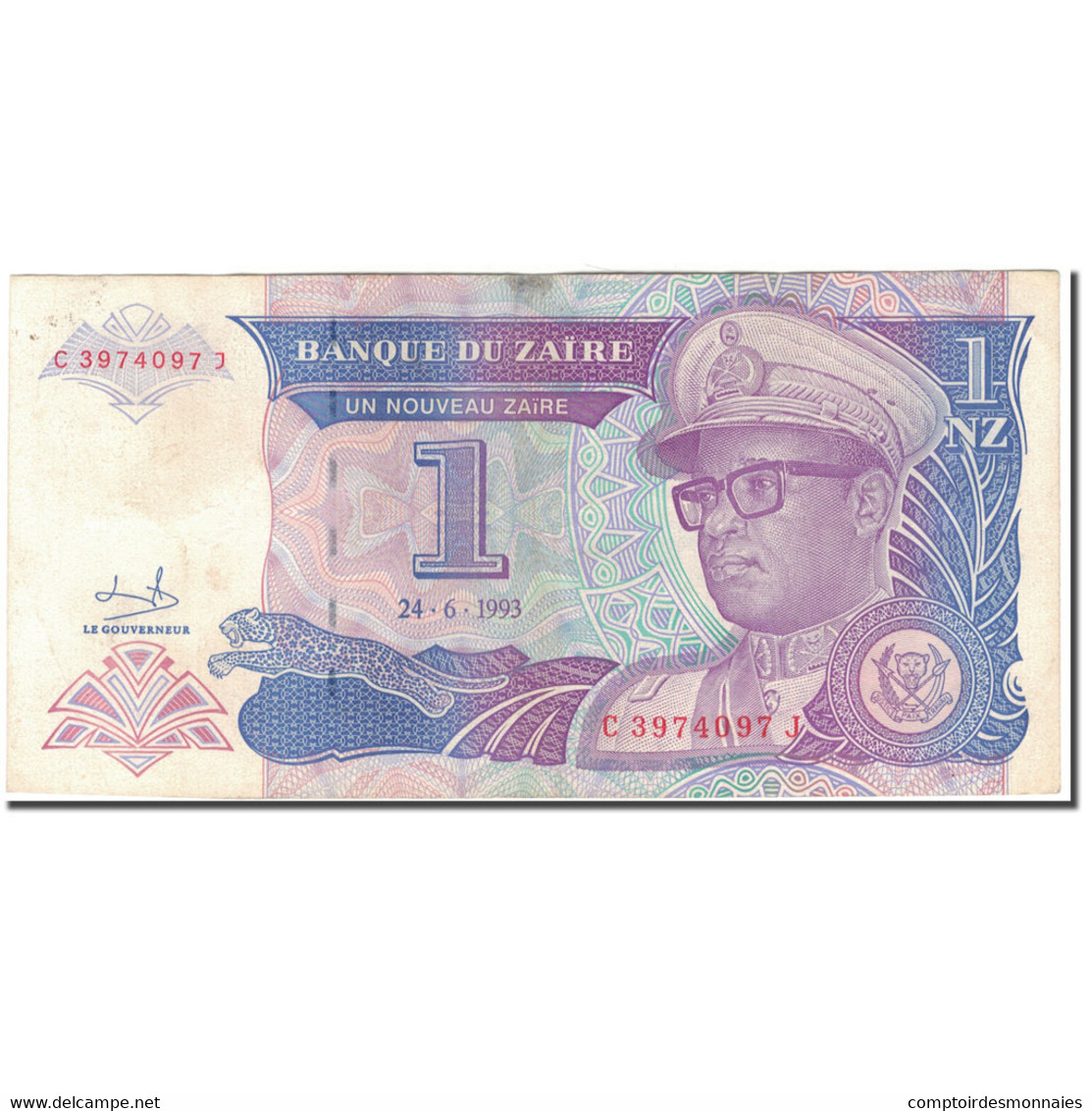 Billet, Zaïre, 1 Nouveau Zaïre, 1993-06-24, KM:52a, TTB - Zaïre