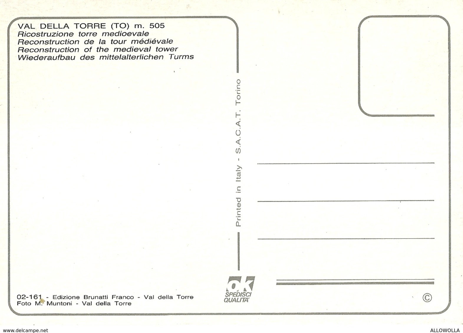 3323 " VAL DELLA TORRE (TO) M. 505-RICOSTRUZIONE TORRE MEDIOEVALE " CART. POST. ORIG. NON SPED. - Altri & Non Classificati