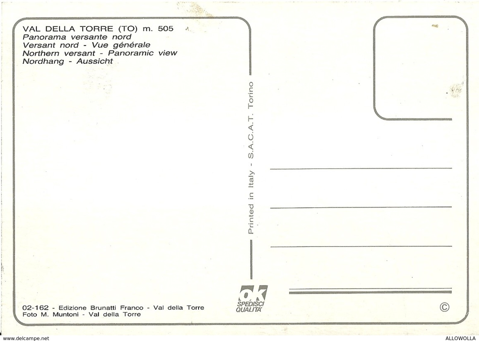 3324 " VAL DELLA TORRE (TO) M. 505-PANORAMA VERSANTE NORD " CART. POST. ORIG. NON SPED. - Altri & Non Classificati