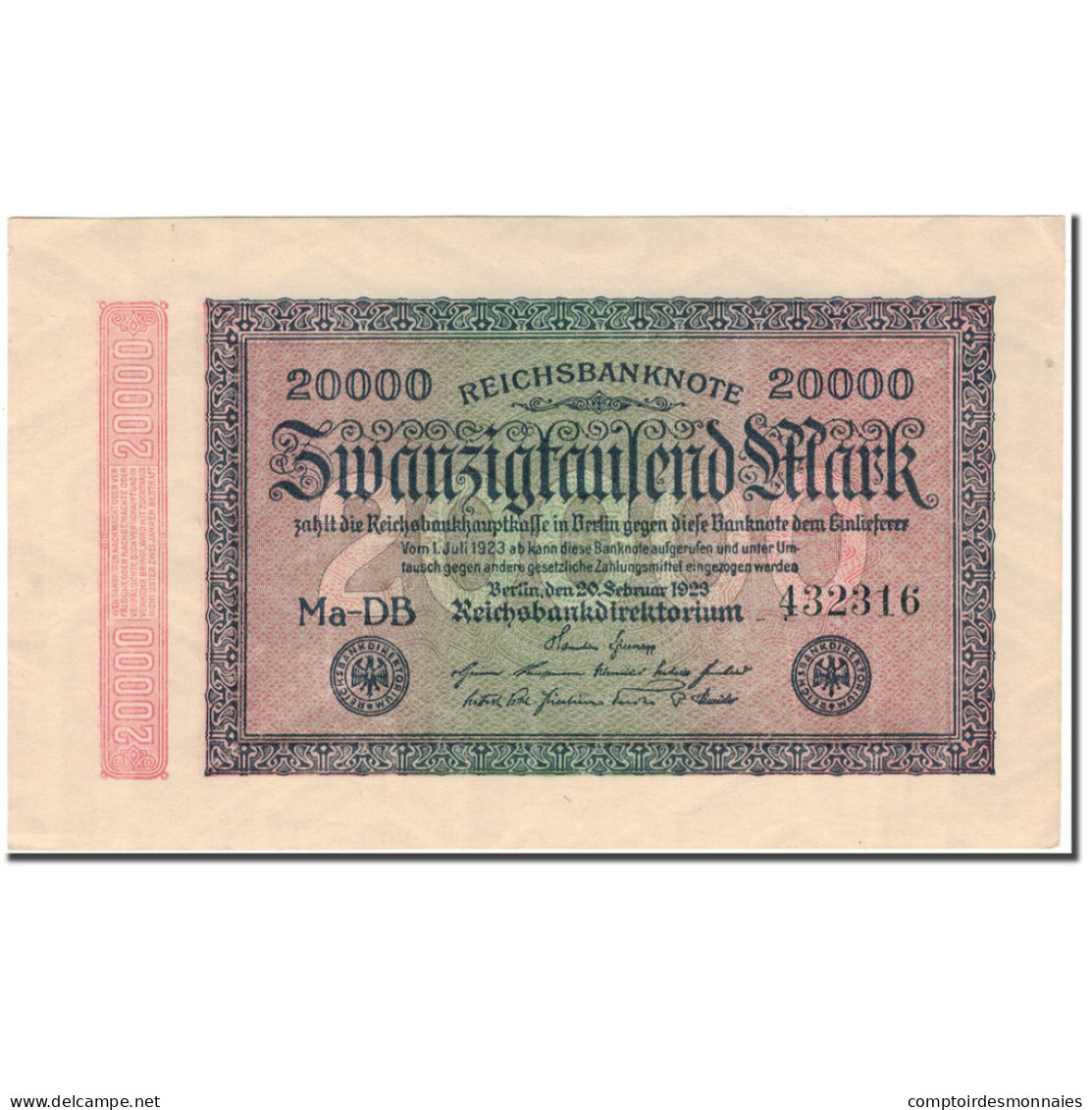 Billet, Allemagne, 20,000 Mark, 1923, KM:85b, SPL - 20000 Mark