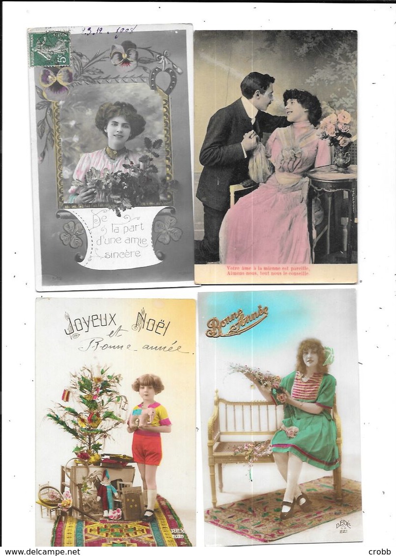 11111 - Lot De 200 CPA Fantaisie : Hommes, Femmes, Enfants, Couples, Fleurs, - 100 - 499 Cartes