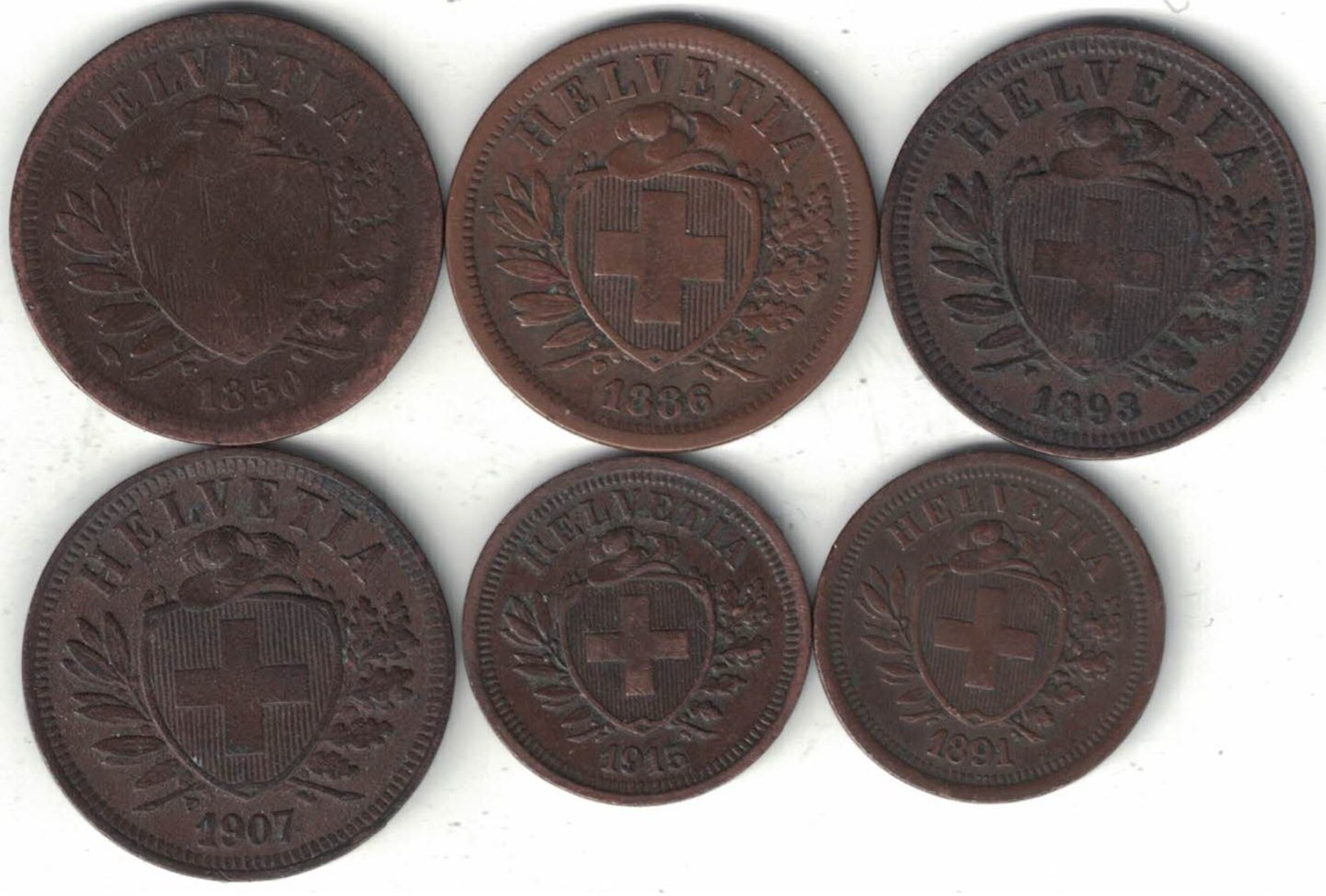 Swiss Collection Of 6x 1 & 2 Rappen 1850-1915 All Listed & Different - Other & Unclassified