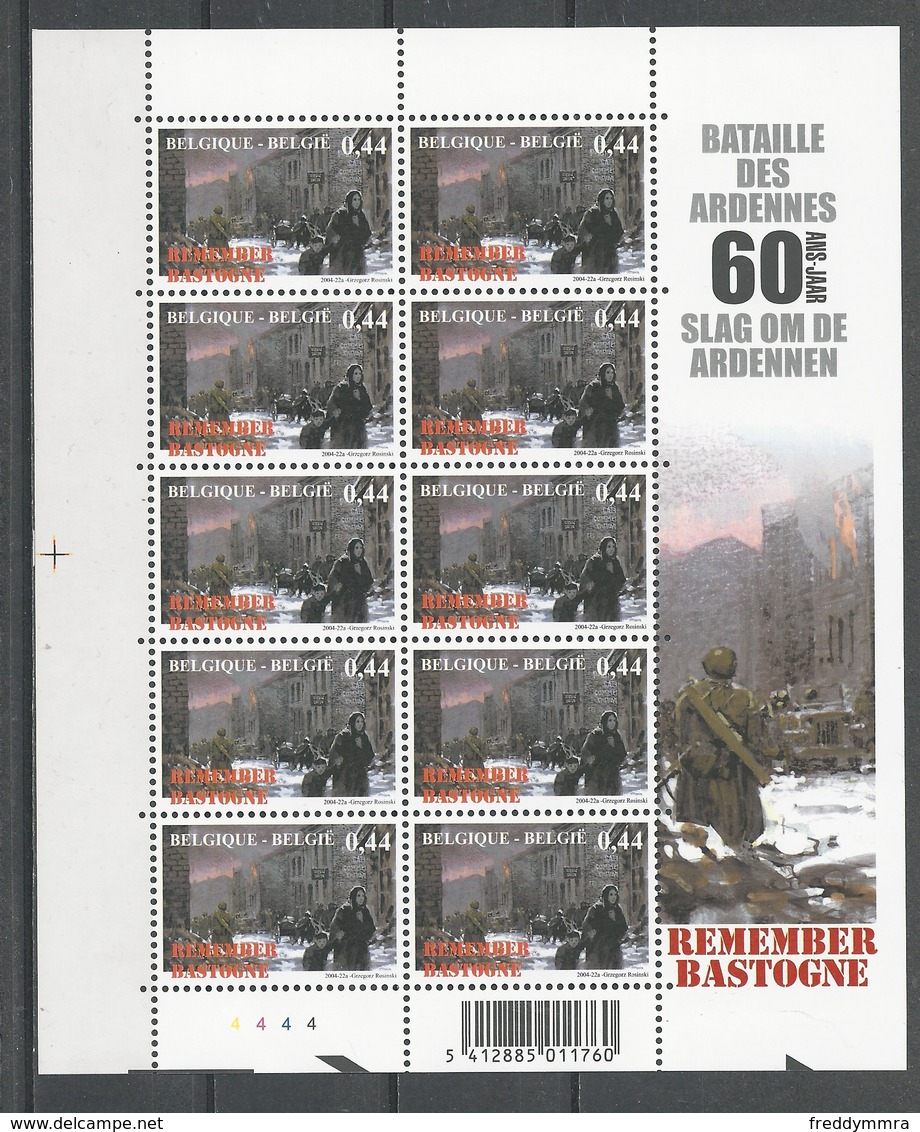 Belgique: 3329/ 3331 ** En Feuillets De 10 ( Remember Bastogne - 60 Ans De La Bataille Des Ardennes) - 1961-2001