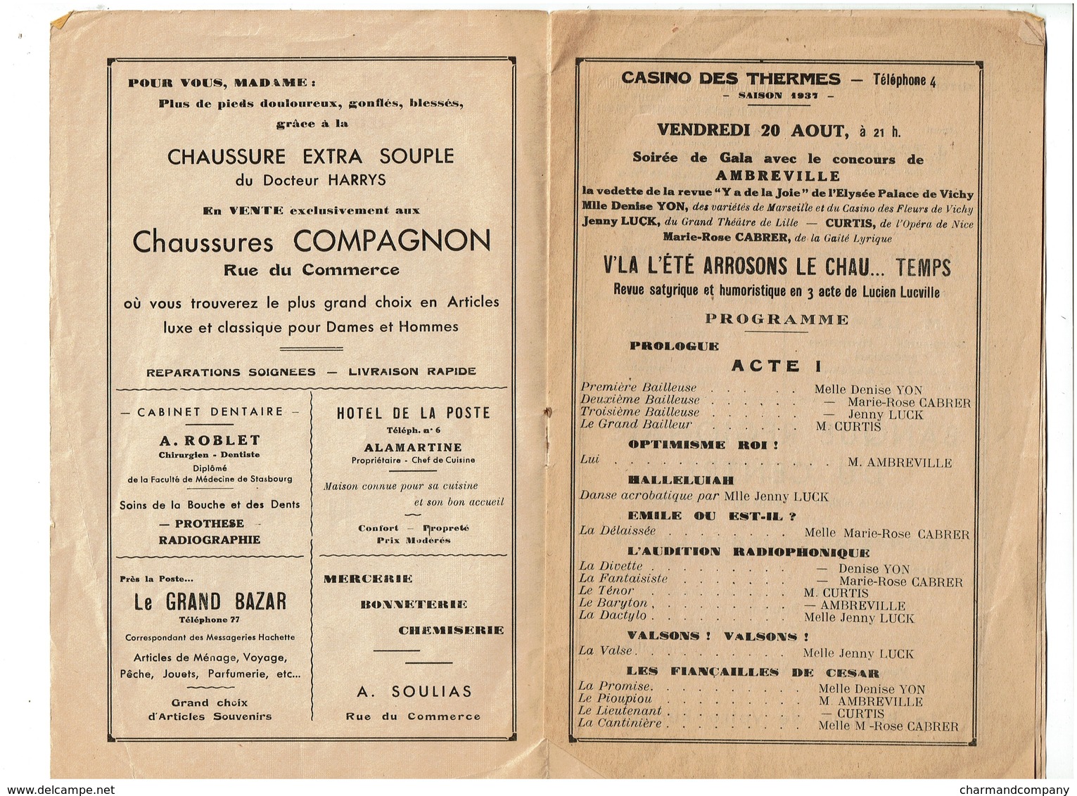 Saison 1937 - Bourbon-Lancy - Casino Des Thermes - Programme - 5 Scans - Programmi