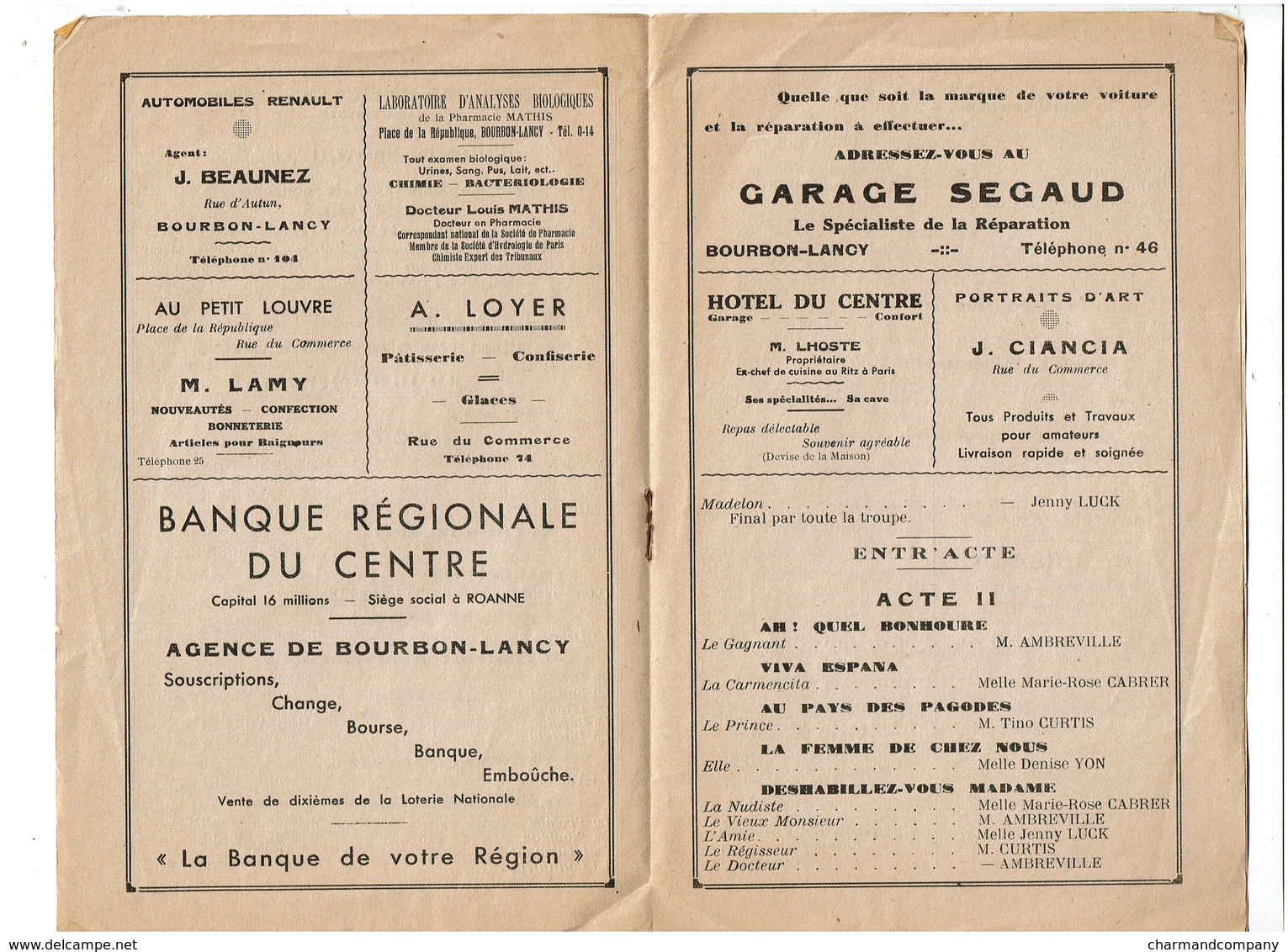 Saison 1937 - Bourbon-Lancy - Casino Des Thermes - Programme - 5 Scans - Programmi