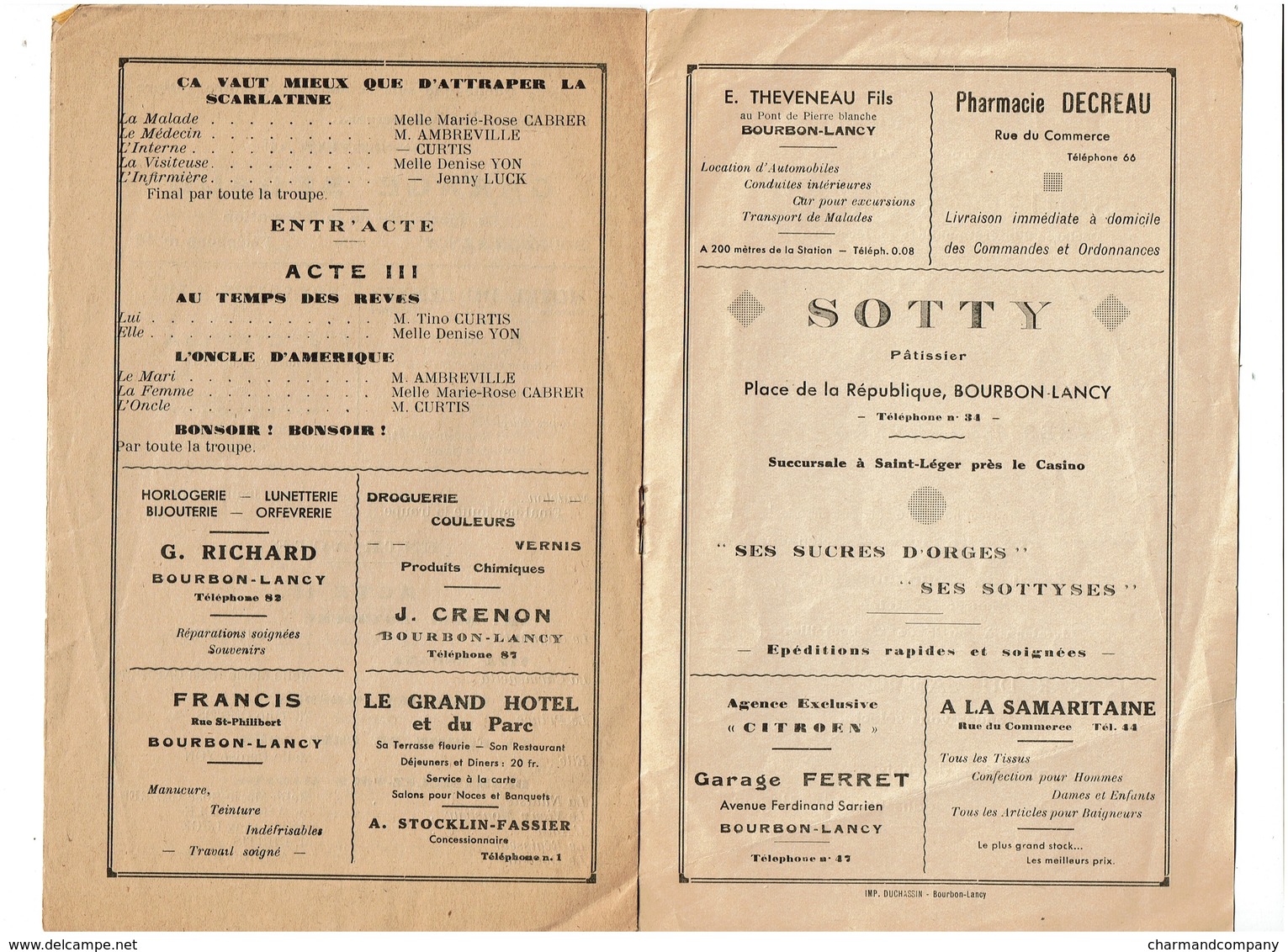 Saison 1937 - Bourbon-Lancy - Casino Des Thermes - Programme - 5 Scans - Programmi