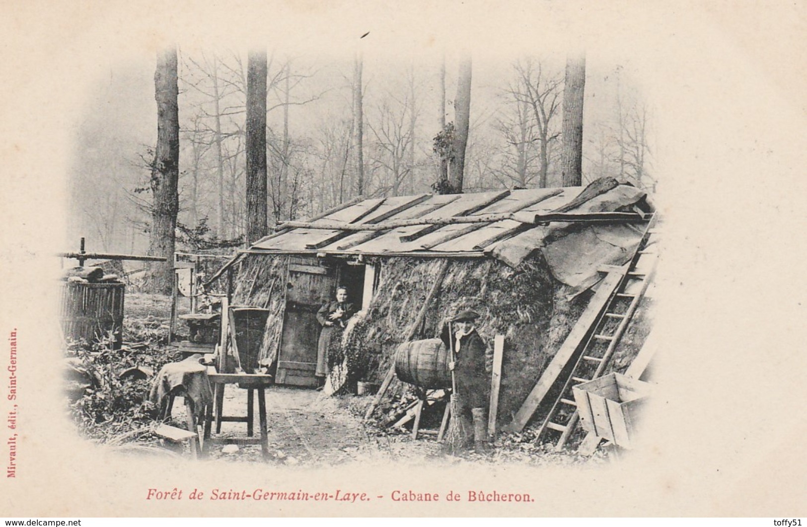 CPA:FEMME ET JEUNE GARÇON AVEC BALAI CABANE DE BÛCHERON FORÊT DE SAINT GERMAIN EN LAYE (78) - St. Germain En Laye