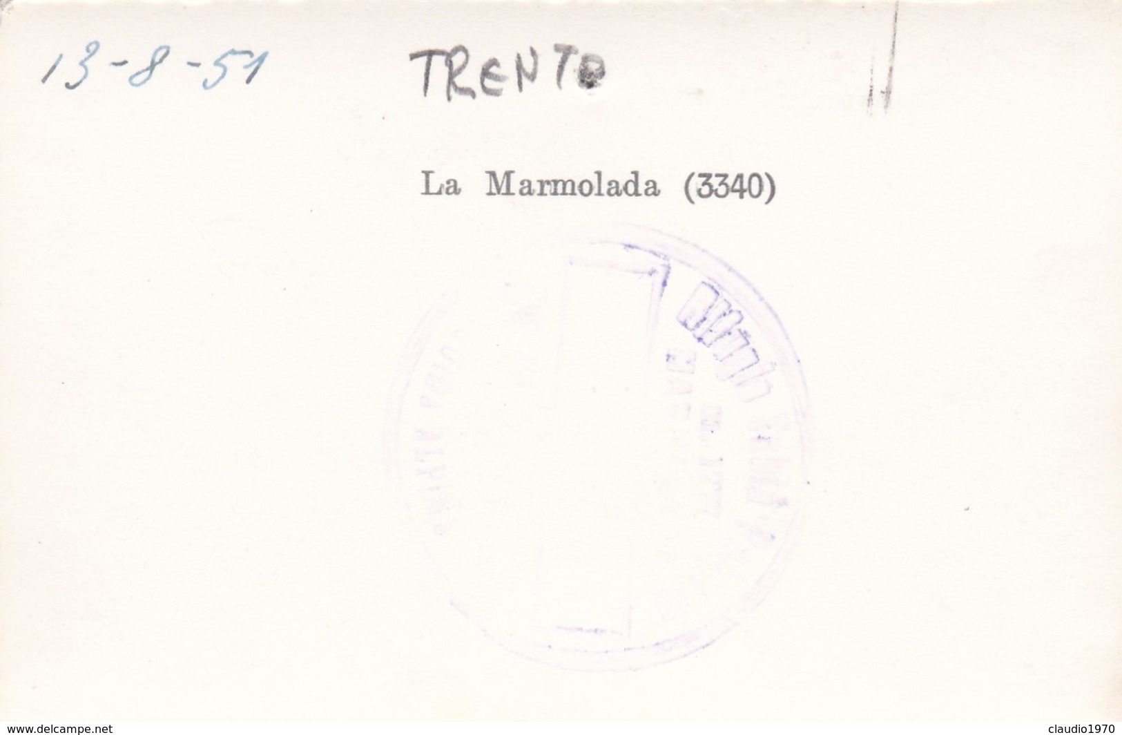 PICCOLA FOTOGRAFIA - TRENTO - LA MARMOLADA M. 3340 - ANNO. 1951 - Trento