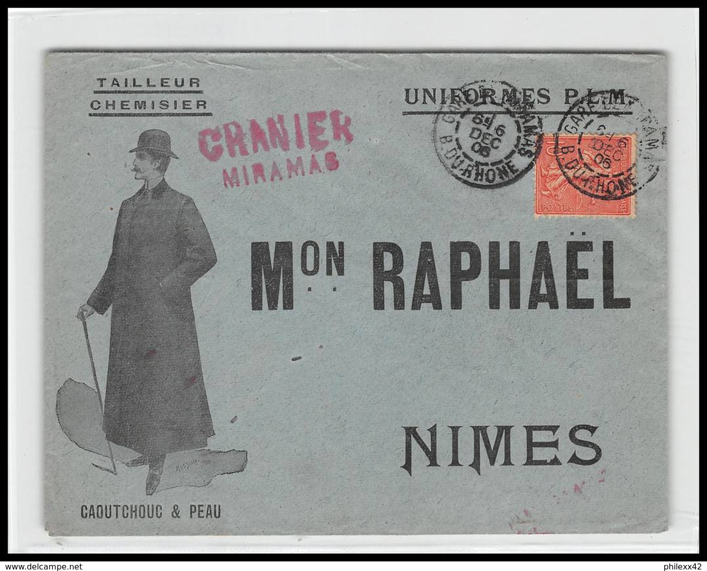 53211 Semeuse N°129 Granier Gare De Miramas Cad A3 1906 Maison Raphael Nimes Gard Tailleur Enveloppe Illustree - 1877-1920: Période Semi Moderne