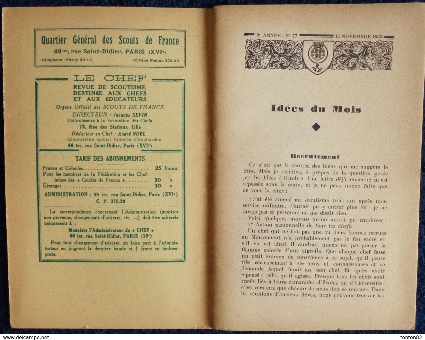 LE CHEF - Revue Mensuelle Du Scoutisme Français - N° 77 - 15 Novembre 1930 . - 1901-1940