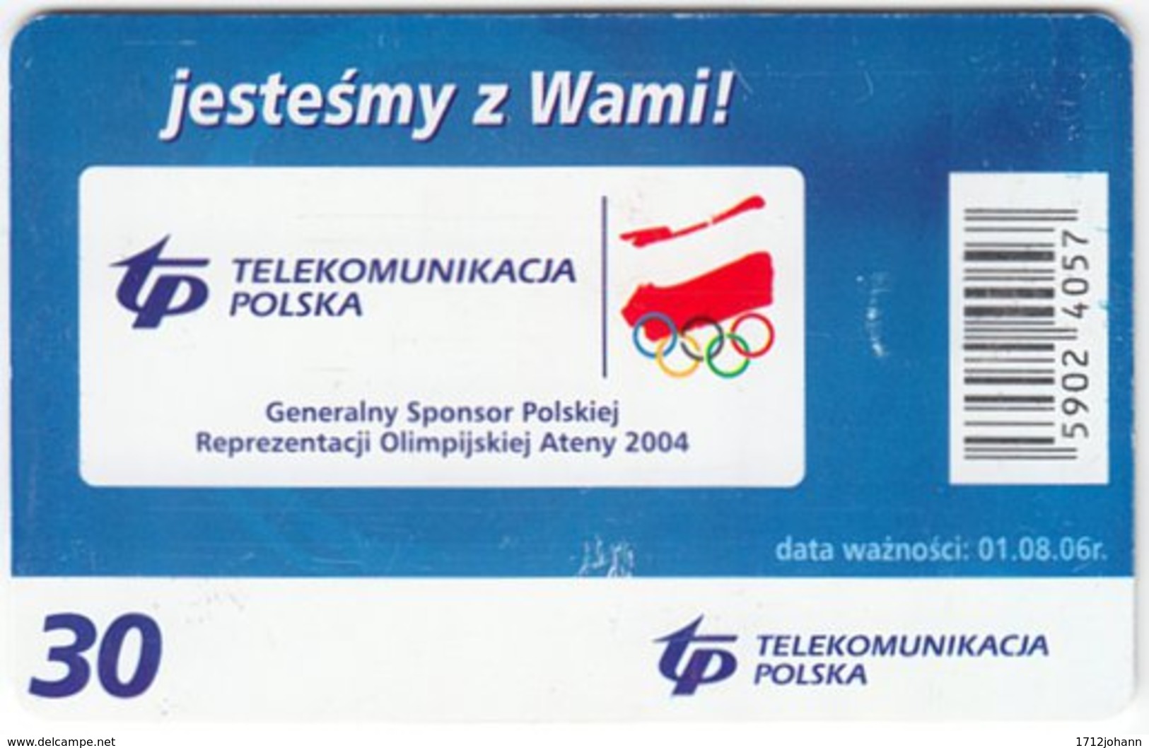 POLAND B-614 Chip Telekom - Sport, Olympic Medal Winner - Used - Polen