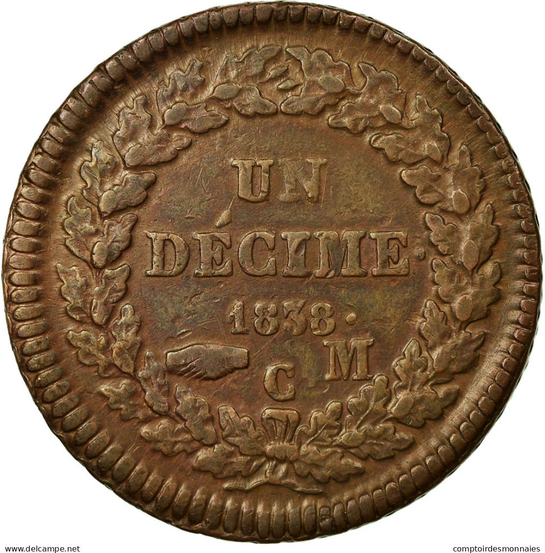 Monnaie, Monaco, Honore V, Decime, 1838, Monaco, TTB, Cuivre, Gadoury:MC 105 - 1819-1922 Honoré V, Charles III, Albert I