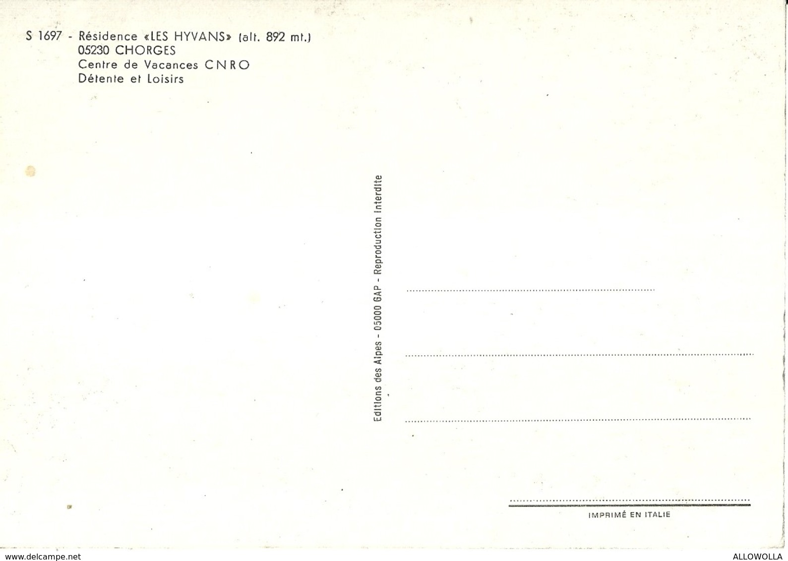 3351 "CHORGES-RESIDENCE LES HYVANS (alt. 892 Mt.)" ANIMATA-GICATORI DI BOCCE CART. POST. ORIG. NON SPED. - Altri & Non Classificati