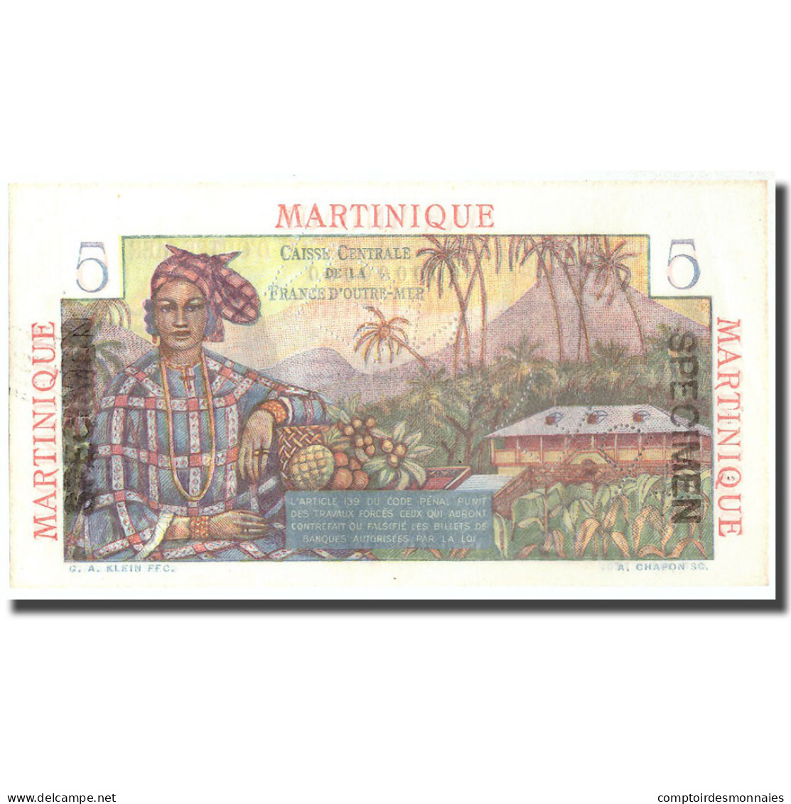 Billet, Martinique, 5 Francs, Undated (1947), Specimen, KM:27s, NEUF - Fiktive & Specimen