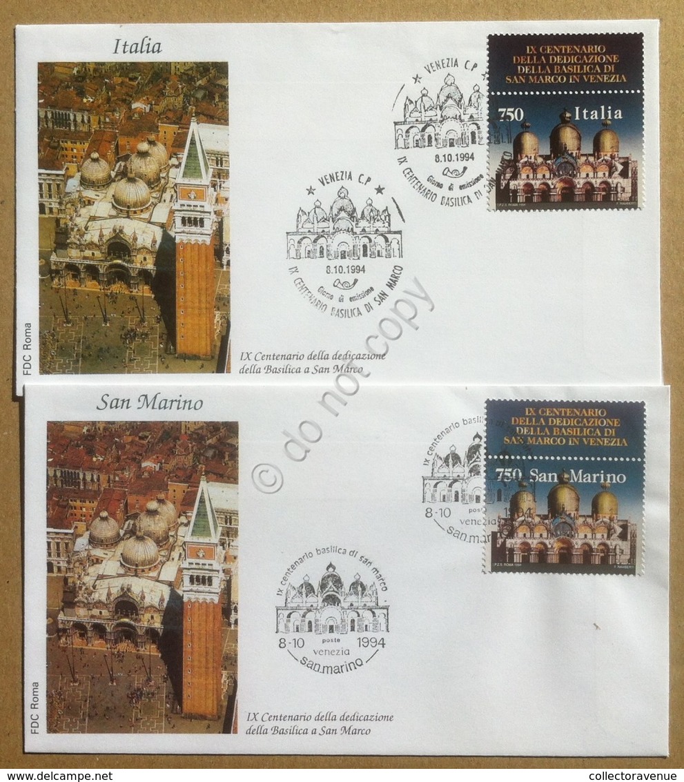 FDC Roma 1994 - Basilica Di San Marco - 2 Buste Italia San Marino - Non Classificati