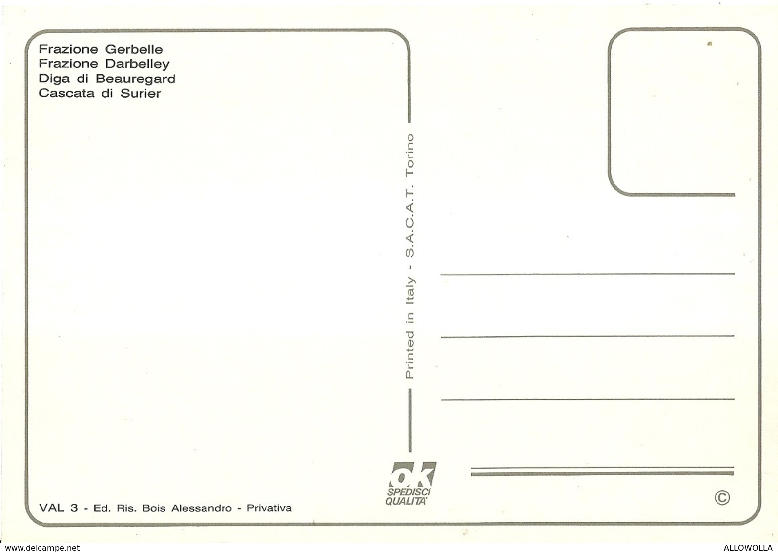 3354 "SALUTI DA VALGRISENCHE Mt.1664-FRAZ. GERBELLE E DARBELLEY-DIGA BEAUREGARD-CASCATA SURIER"CART. POST. OR. NON SPED. - Saluti Da.../ Gruss Aus...